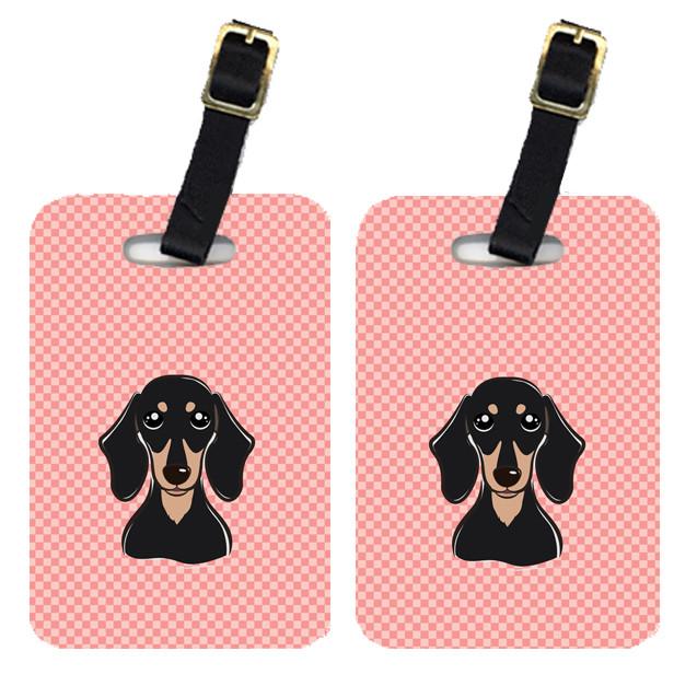 Pair of Checkerboard Pink Smooth Black and Tan Dachshund Luggage Tags BB1215BT by Caroline&#39;s Treasures