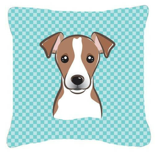Checkerboard Blue Jack Russell Terrier Canvas Fabric Decorative Pillow BB1198PW1414 - the-store.com