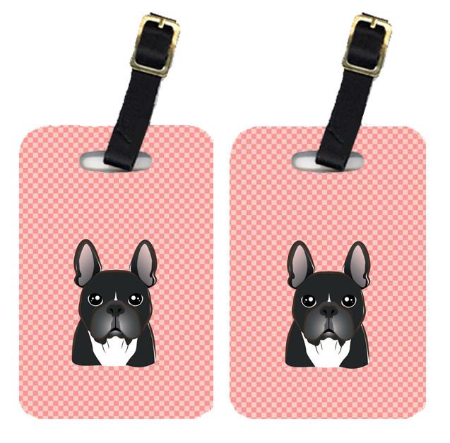 Pair of Checkerboard Pink French Bulldog Luggage Tags BB1227BT by Caroline&#39;s Treasures