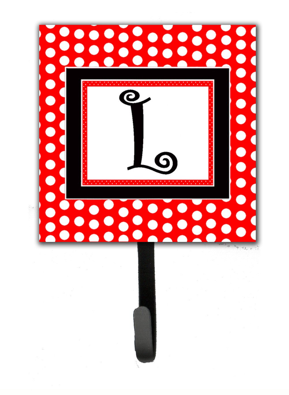 Letter L Initial Monogram - Red Black Polka Dots Leash Holder or Key Hook by Caroline&#39;s Treasures