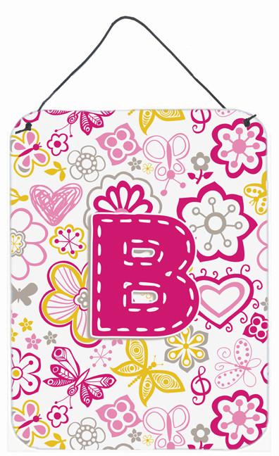 Letter B Flowers and Butterflies Pink Wall or Door Hanging Prints CJ2005-BDS1216 by Caroline&#39;s Treasures