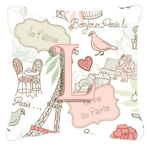 Letter L Love in Paris Pink Canvas Fabric Decorative Pillow CJ2002-LPW1414 by Caroline&#39;s Treasures