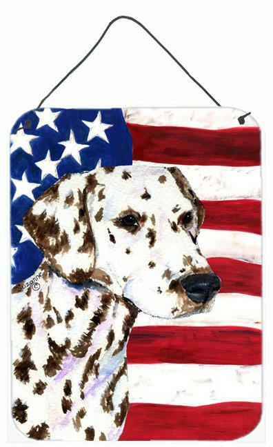USA American Flag with Dalmatian Aluminium Metal Wall or Door Hanging Prints by Caroline&#39;s Treasures