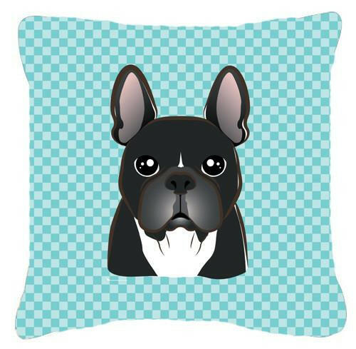 Checkerboard Blue French Bulldog Canvas Fabric Decorative Pillow BB1165PW1414 - the-store.com