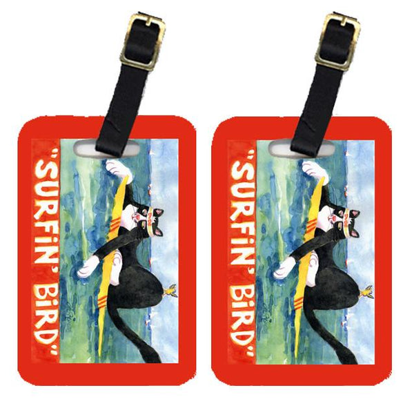 Pair of 2 Black and white Cat Surfin Bird Luggage Tags by Caroline's Treasures