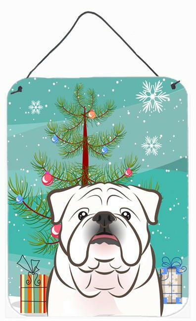 Christmas Tree and White English Bulldog  Wall or Door Hanging Prints BB1592DS1216 by Caroline's Treasures