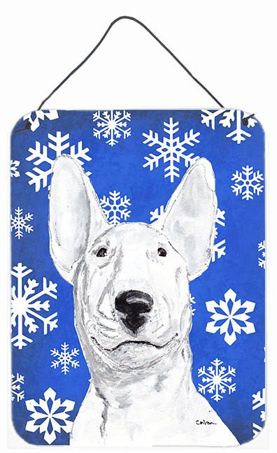 Bull Terrier Blue Snowflake Winter Aluminium Metal Wall or Door Hanging Prints by Caroline&#39;s Treasures