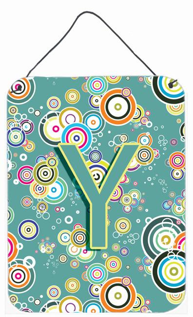Letter Y Circle Circle Teal Initial Alphabet Wall or Door Hanging Prints CJ2015-YDS1216 by Caroline&#39;s Treasures