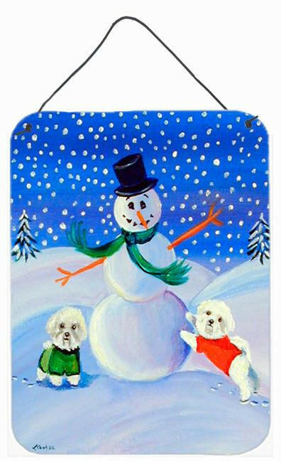 Caroline's Treasures Snowman with a Bichon Frise Aluminium Metal Wall or Door Hanging Prints