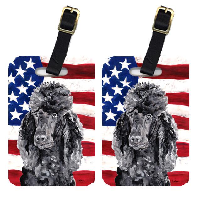 Pair of Black Standard Poodle with American Flag USA Luggage Tags SC9626BT by Caroline&#39;s Treasures
