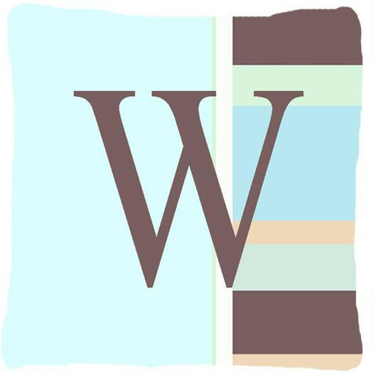 Letter W Initial Monogram - Blue Stripes Decorative   Canvas Fabric Pillow - the-store.com