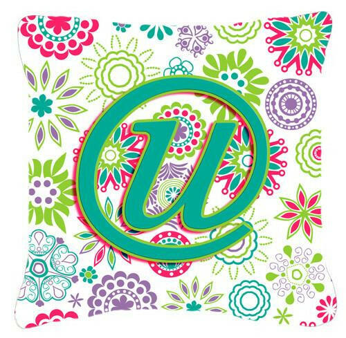 Letter U Flowers Pink Teal Green Initial Canvas Fabric Decorative Pillow CJ2011-UPW1414 by Caroline&#39;s Treasures