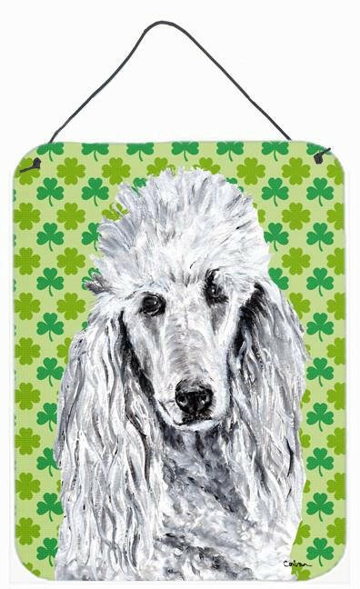 White Standard Poodle Lucky Shamrock St. Patrick&#39;s Day Wall or Door Hanging Prints SC9727DS1216 by Caroline&#39;s Treasures