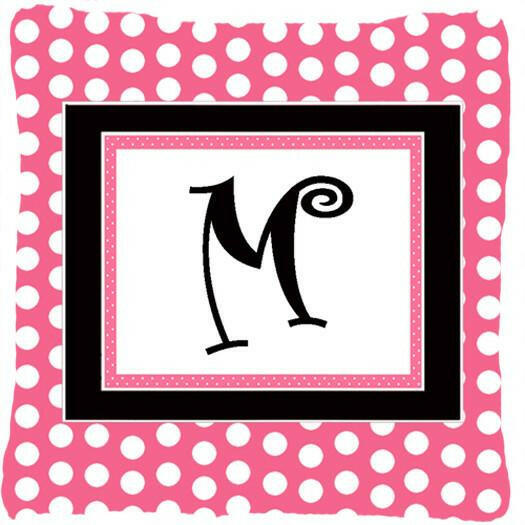 Letter M Initial Monogram Pink Black Polka Dots Decorative Canvas Fabric Pillow - the-store.com