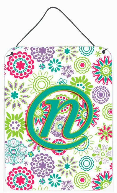 Caroline's Treasures Letter N Flowers Pink Teal Green Initial Wall or Door Hanging Prints CJ2011-NDS1216