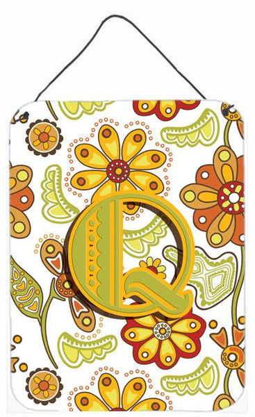 Letter Q Floral Mustard and Green Wall or Door Hanging Prints CJ2003-QDS1216 by Caroline's Treasures