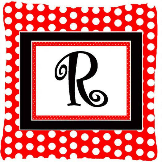 Letter R Initial Monogram Red Black Polka Dots Decorative Canvas Fabric Pillow - the-store.com