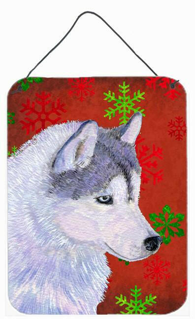 Siberian Husky Red Snowflakes Holiday Christmas Wall or Door Hanging Prints by Caroline&#39;s Treasures