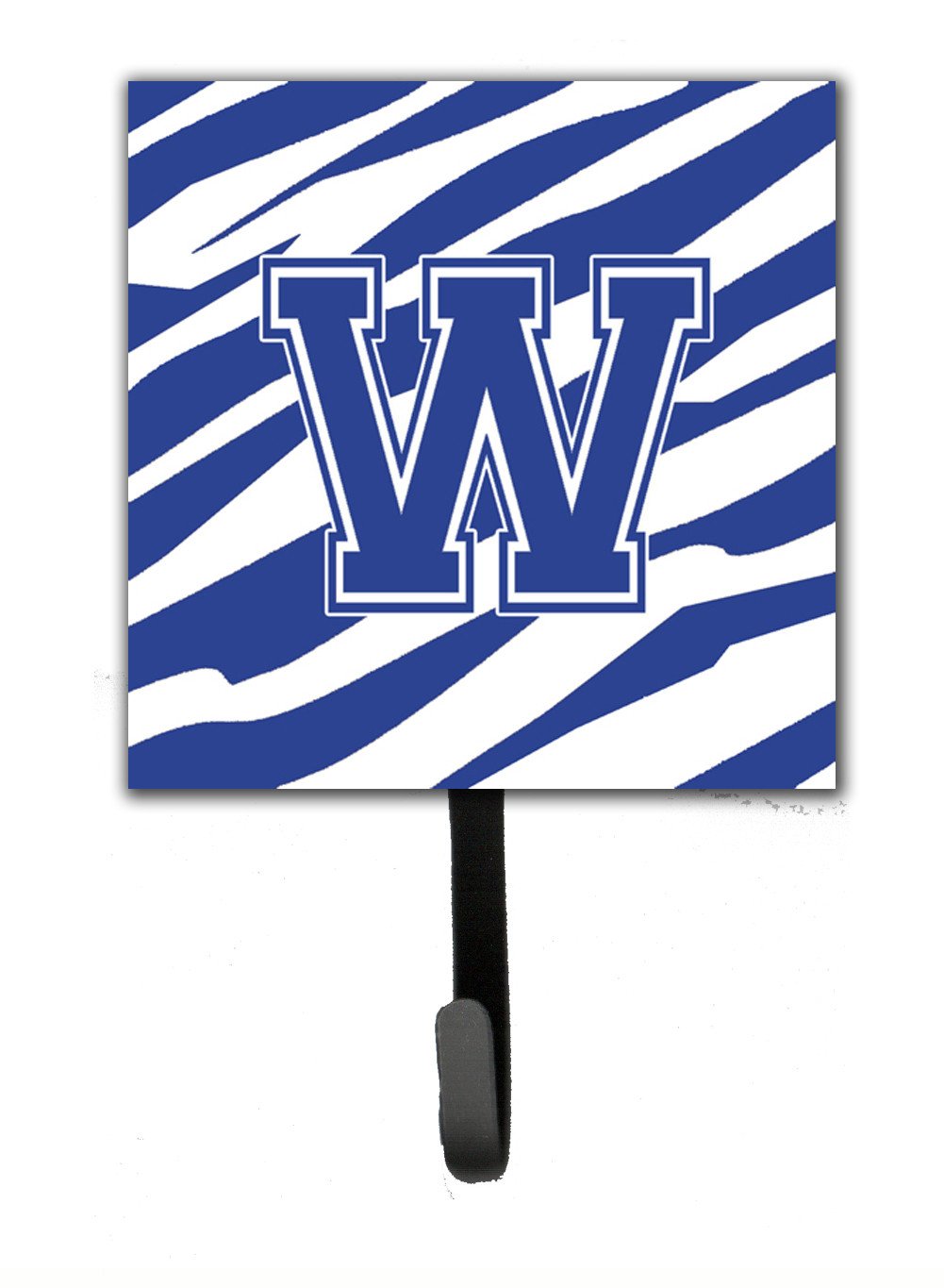 Letter W Initial Tiger Stripe Blue and White Leash Holder or Key Hook by Caroline's Treasures
