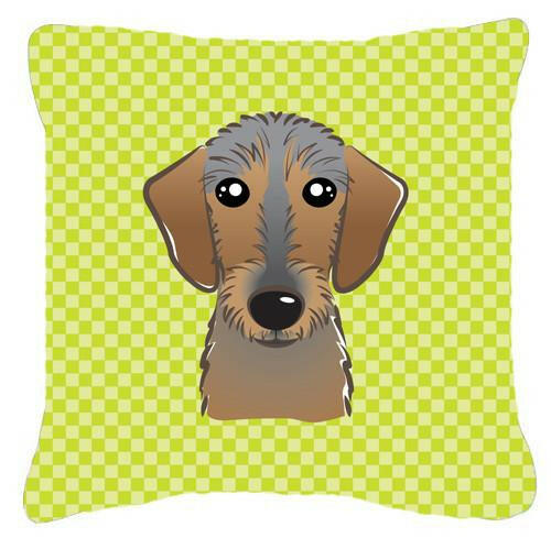 Checkerboard Lime Green Wirehaired Dachshund Canvas Fabric Decorative Pillow BB1295PW1414 - the-store.com