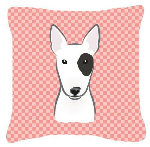 Checkerboard Pink Bull Terrier Canvas Fabric Decorative Pillow BB1209PW1414 - the-store.com