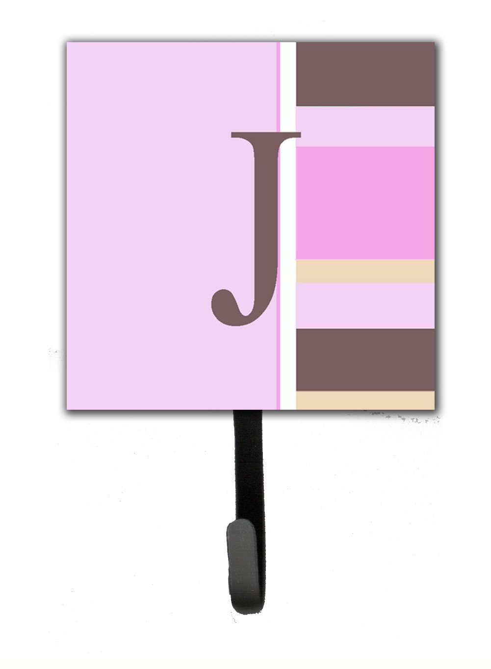Letter J Initial Monogram - Pink Stripes Leash Holder or Key Hook by Caroline&#39;s Treasures
