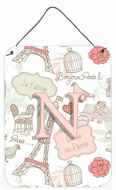 Caroline's Treasures Letter N Love in Paris Pink Wall or Door Hanging Prints CJ2002-NDS1216