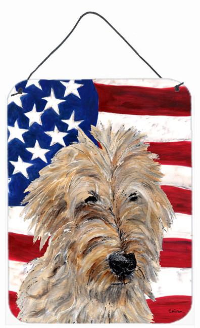 Golden Doodle 2 with American Flag USA Wall or Door Hanging Prints SC9643DS1216 by Caroline&#39;s Treasures