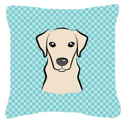 Checkerboard Blue Yellow Labrador Canvas Fabric Decorative Pillow BB1160PW1414 - the-store.com