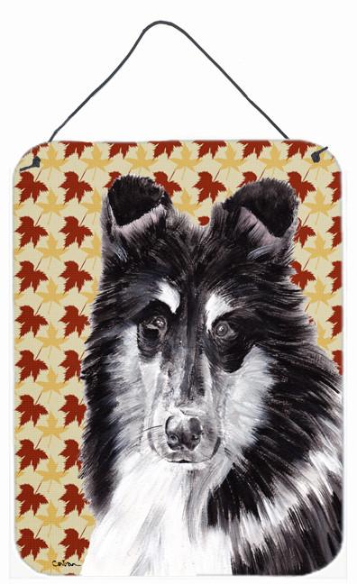 Black and White Collie Fall Leaves Wall or Door Hanging Prints SC9678DS1216 by Caroline&#39;s Treasures