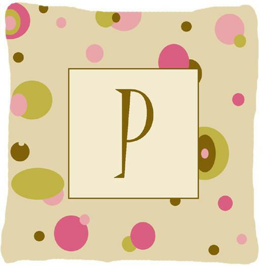 Letter P Initial Monogram - Tan Dots Decorative   Canvas Fabric Pillow - the-store.com