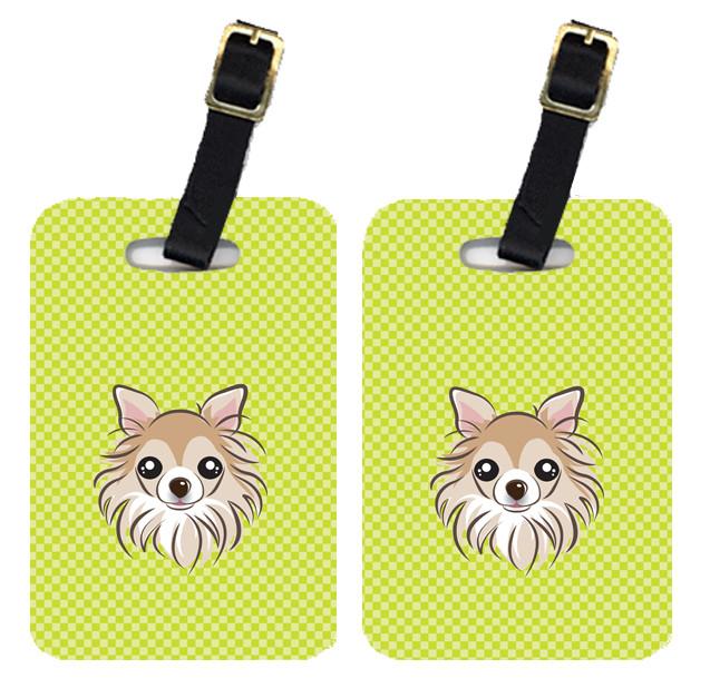 Pair of Checkerboard Lime Green Chihuahua Luggage Tags BB1313BT by Caroline&#39;s Treasures