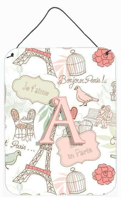 Letter A Love in Paris Pink Wall or Door Hanging Prints CJ2002-ADS1216 by Caroline's Treasures