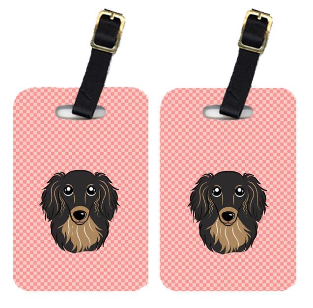 Pair of Checkerboard Pink Longhair Black and Tan Dachshund Luggage Tags BB1213BT by Caroline&#39;s Treasures