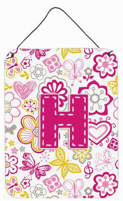 Caroline's Treasures Letter H Flowers and Butterflies Pink Wall or Door Hanging Prints CJ2005-HDS1216