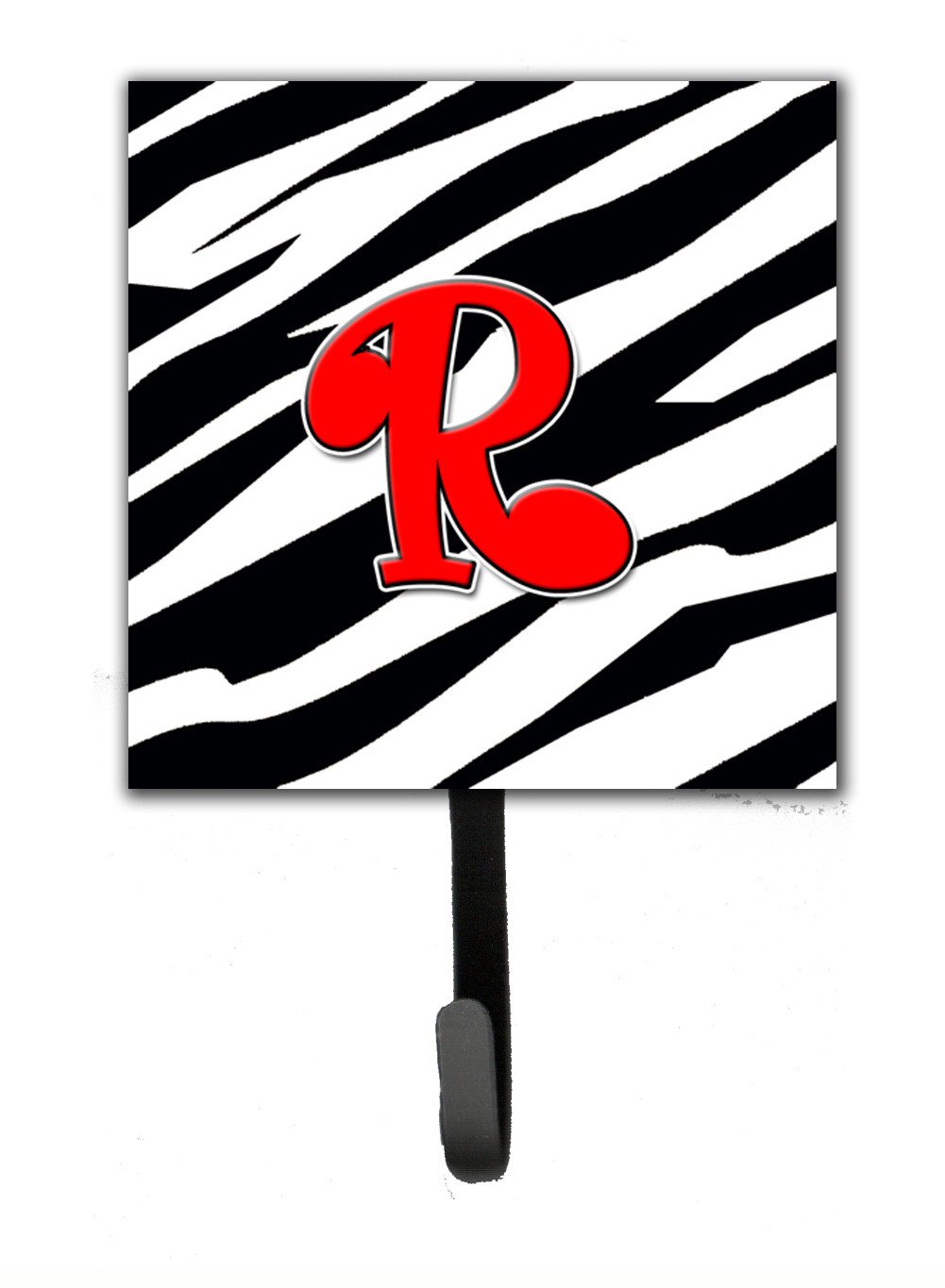 Letter R Initial Monogram - Zebra Red Leash Holder or Key Hook by Caroline&#39;s Treasures