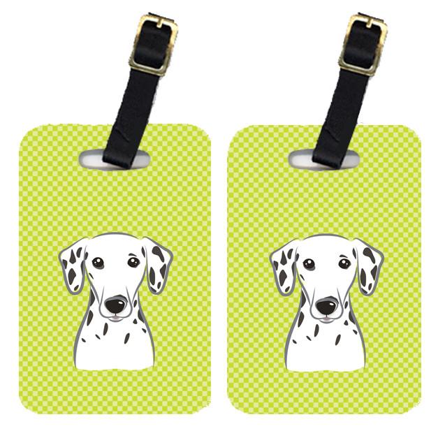 Pair of Checkerboard Lime Green Dalmatian Luggage Tags BB1272BT by Caroline&#39;s Treasures