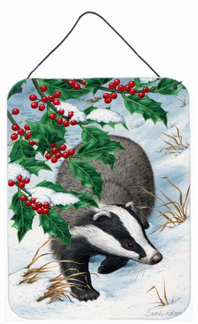 Badgers with Holly Berries Wall or Door Hanging Prints ASA2039DS1216 by Caroline&#39;s Treasures