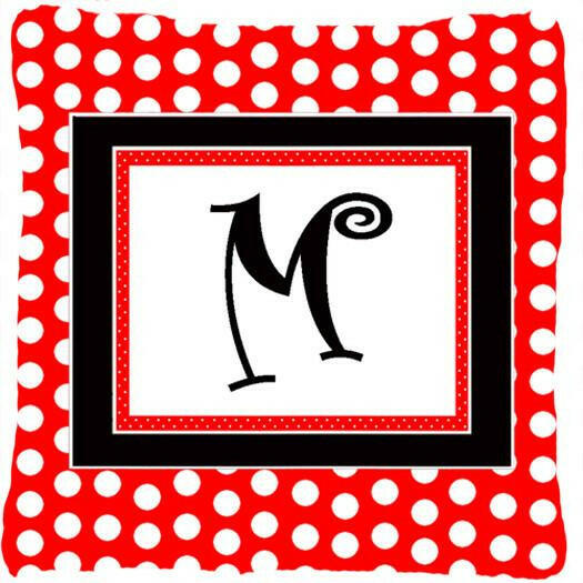 Letter M Initial Monogram Red Black Polka Dots Decorative Canvas Fabric Pillow - the-store.com