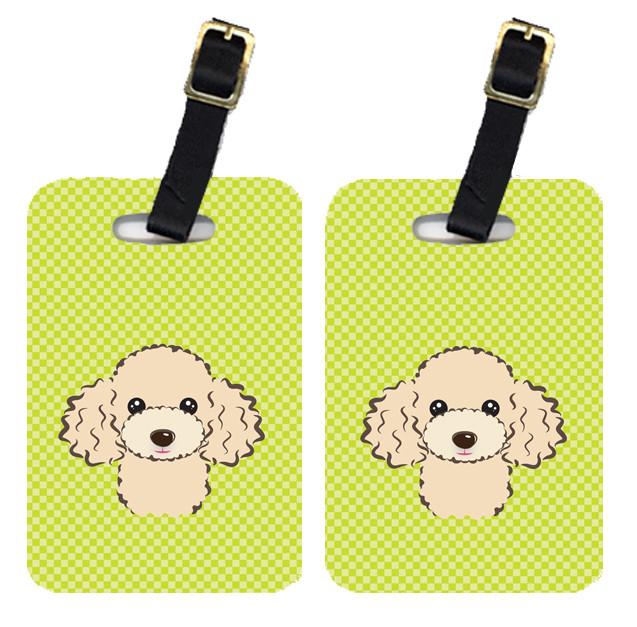 Pair of Checkerboard Lime Green Buff Poodle Luggage Tags BB1320BT by Caroline&#39;s Treasures