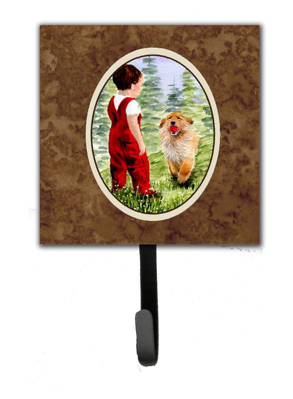 Little Boy with his  Golden Retriever Leash Holder or Key Hook by Caroline&#39;s Treasures