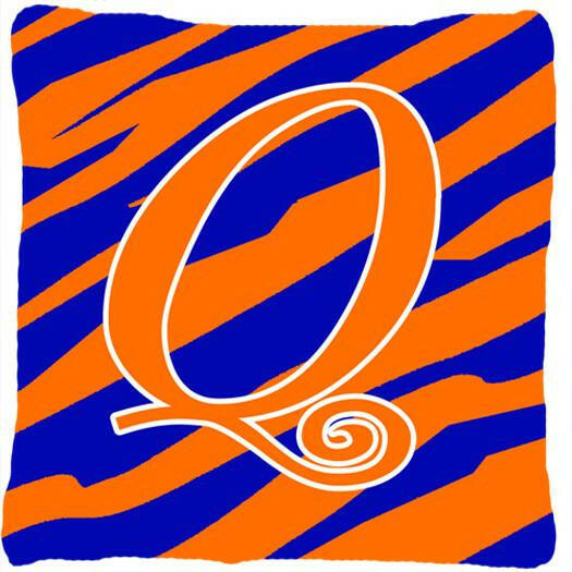 Monogram Initial Q Tiger Stripe Blue and Orange Decorative Canvas Fabric Pillow - the-store.com