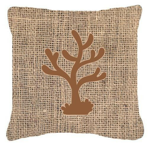 Coral Burlap and Brown   Canvas Fabric Decorative Pillow BB1101 - the-store.com