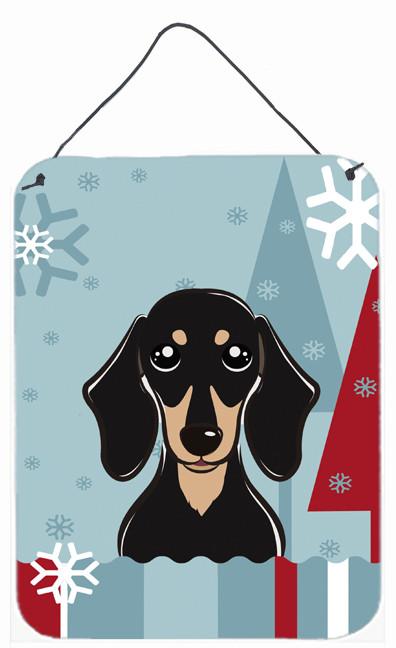 Winter Holiday Smooth Black and Tan Dachshund Wall or Door Hanging Prints BB1711DS1216 by Caroline&#39;s Treasures