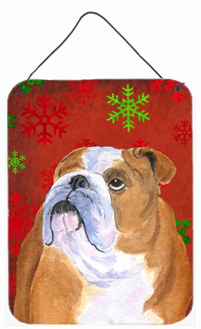 Bulldog English Red Snowflakes Holiday Christmas Wall or Door Hanging Prints by Caroline&#39;s Treasures