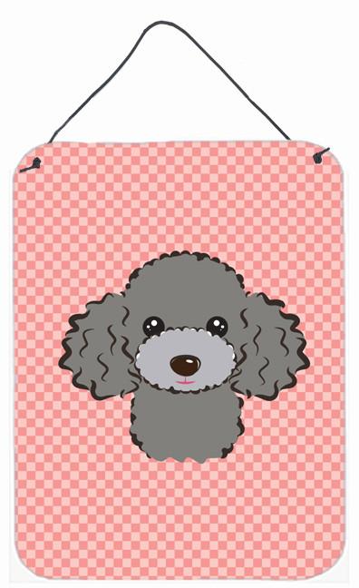 Checkerboard Pink Silver Gray Poodle Wall or Door Hanging Prints BB1259DS1216 by Caroline&#39;s Treasures