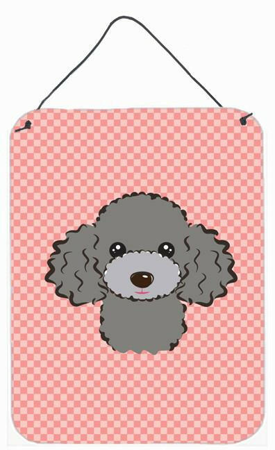 Checkerboard Pink Silver Gray Poodle Wall or Door Hanging Prints BB1259DS1216 by Caroline's Treasures
