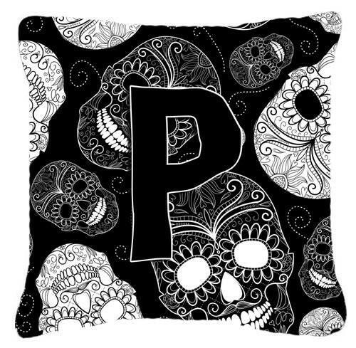 Letter P Day of the Dead Skulls Black Canvas Fabric Decorative Pillow CJ2008-PPW1414 by Caroline&#39;s Treasures
