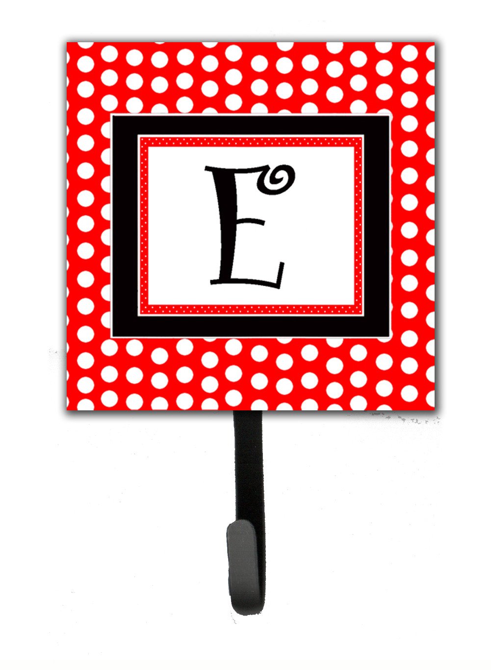 Letter E Initial Monogram - Red Black Polka Dots Leash Holder or Key Hook by Caroline&#39;s Treasures