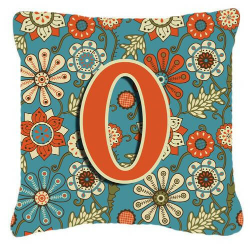 Letter O Flowers Retro Blue Canvas Fabric Decorative Pillow CJ2012-OPW1414 by Caroline&#39;s Treasures